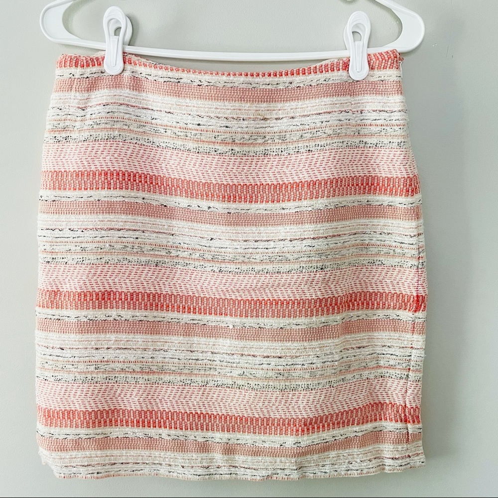 Striped Orange Cream Tweed Summer Pencil Skirt